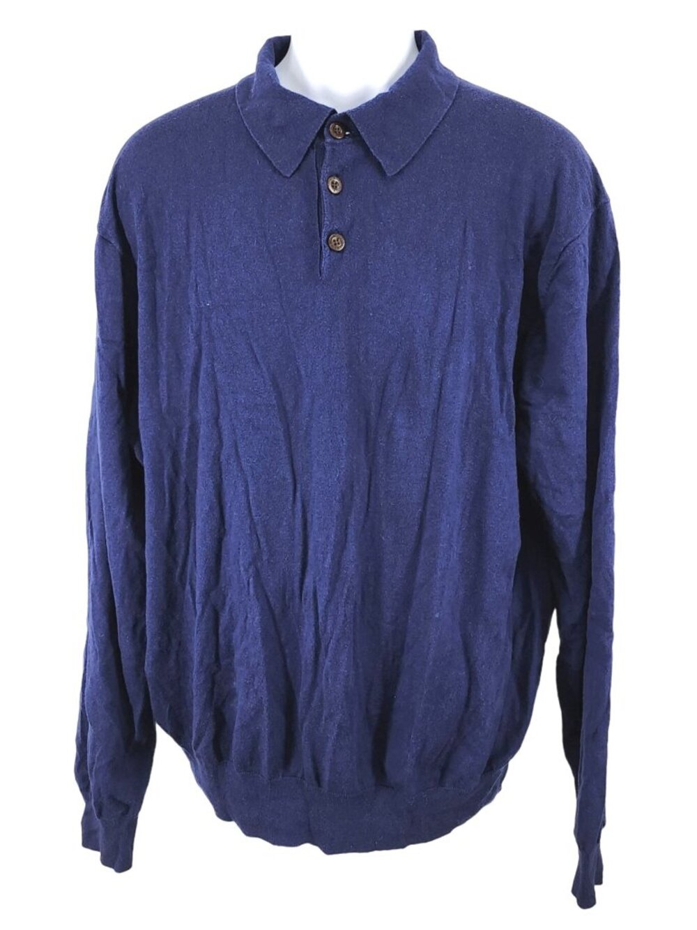 Men's Orvis Cotton Silk Cashmere Polo Sweater Long Sleeve XL Navy Blue Shirt